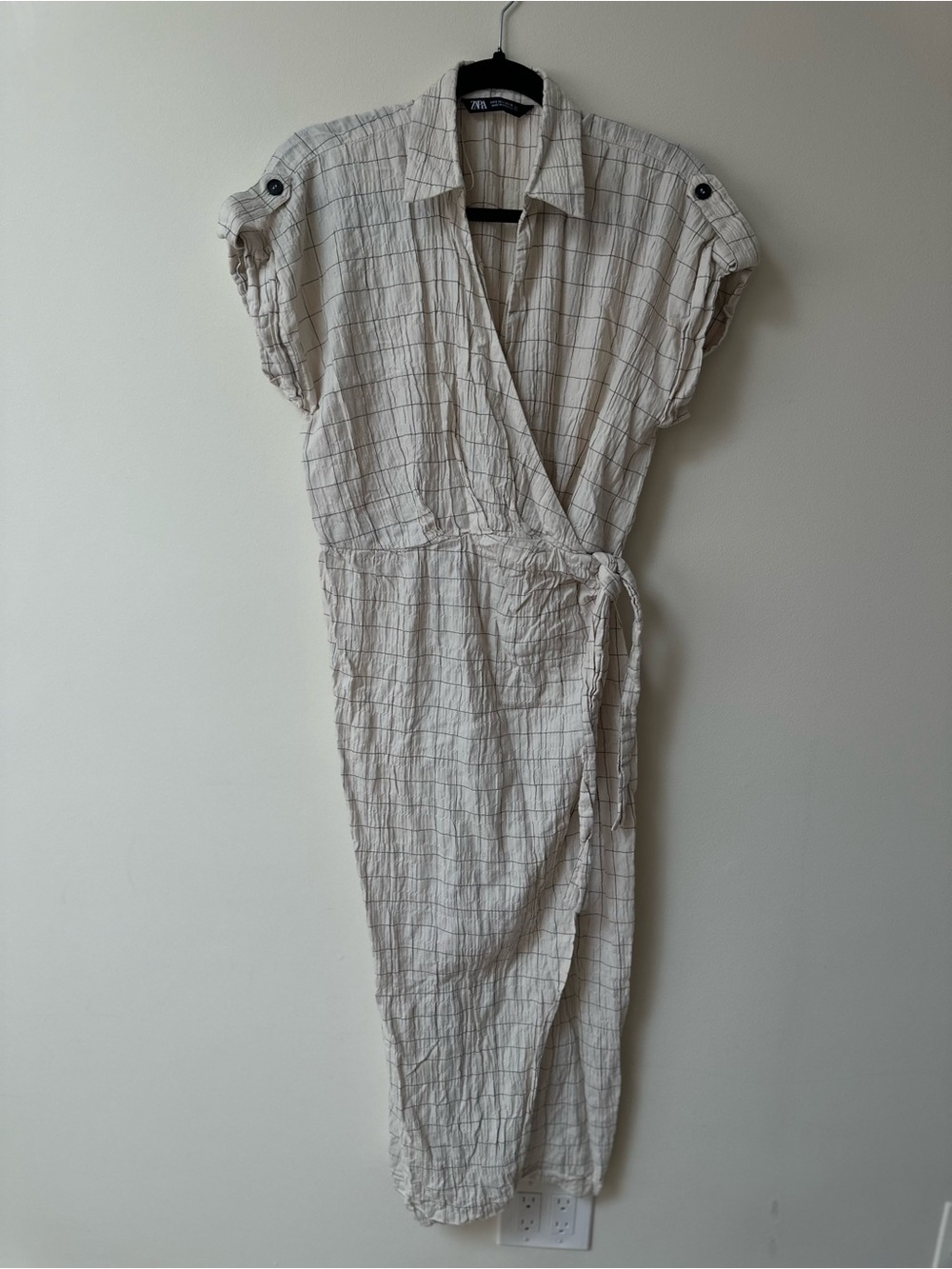 Zara Cream Check Wrap Midi Dress